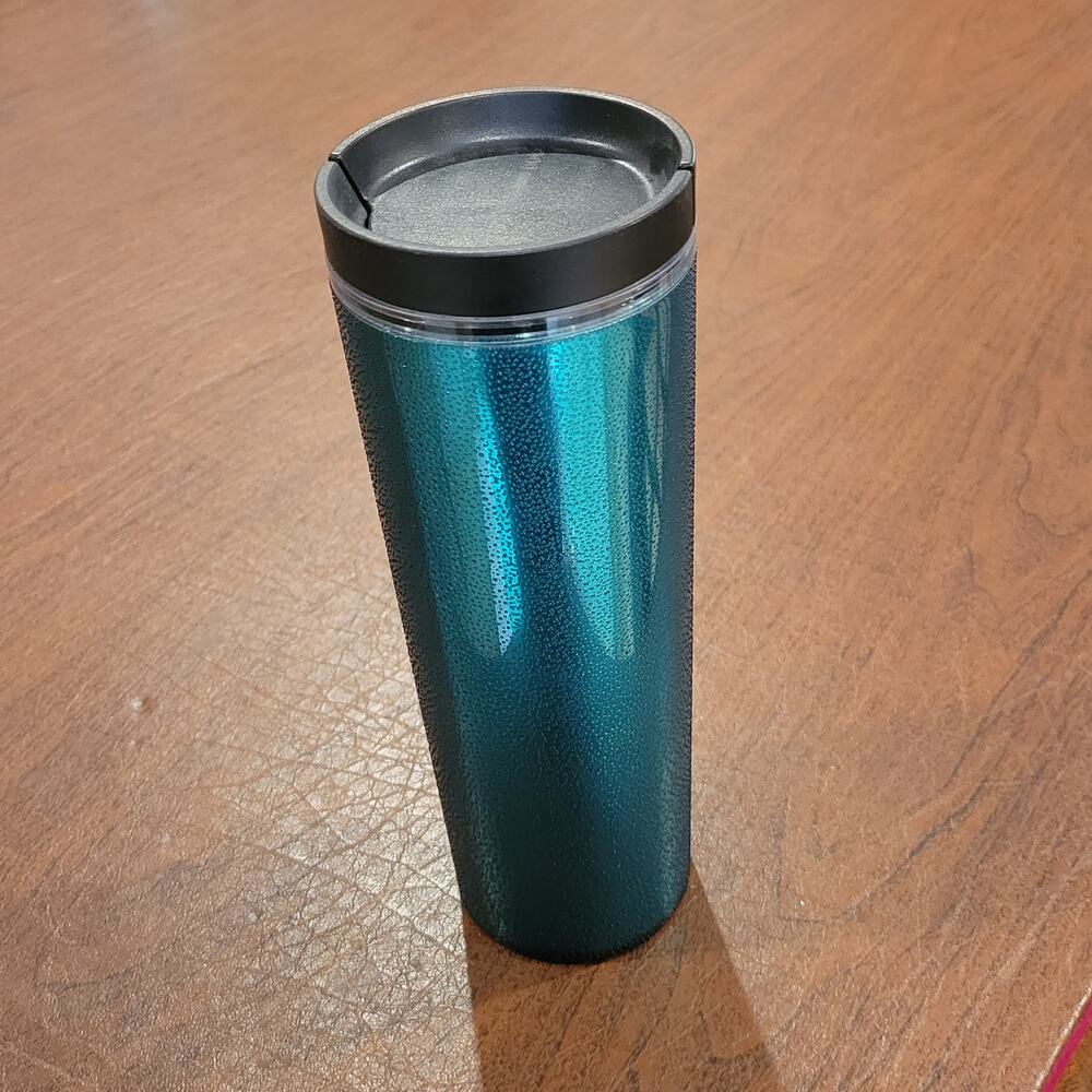 2013 Starbucks Metallic Leaf Aqua Green Tumbler Acrylic 16oz.